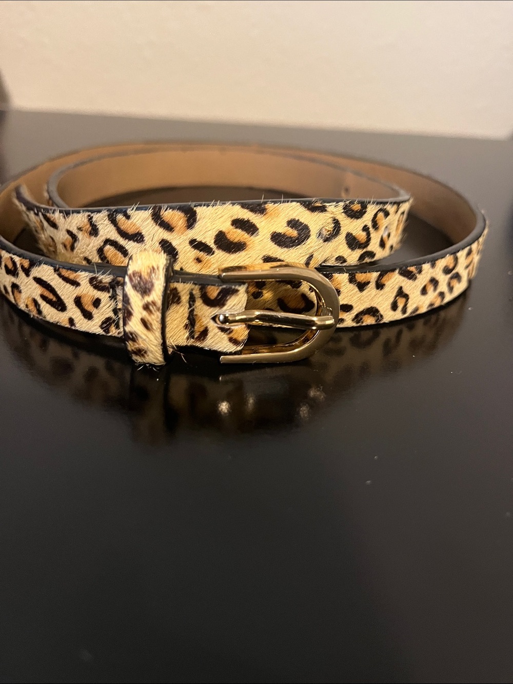 Ann Taylor Factory Leopard-Print Skinny Belt with Gold Buckle